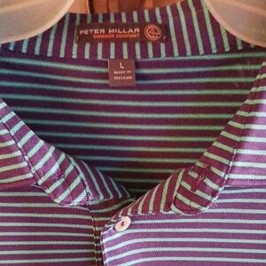 Peter Millar Blue and Gray Striped Polo Shirt